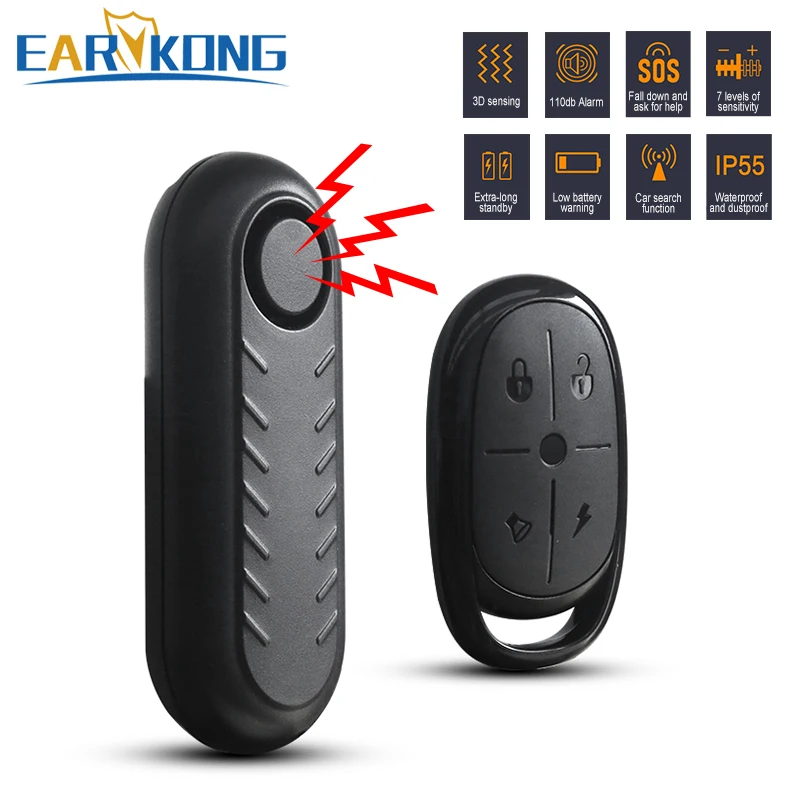 Wireless Bike Alarm Anti-theft Vibration Bicycle Alarm Waterproof Motorcycle Alert Remote Control Electric Security 110dB Sound