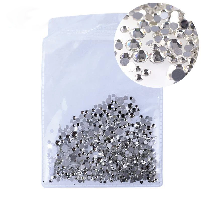 Mix Sizes 1000PCS/Pack Crystal Clear AB Non Hotfix Flatback Rhinestones Nail Rhinestones For Nails 3D Nail Art Decoration Gems