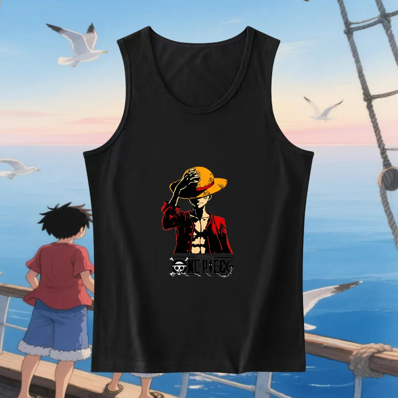 

2025 New Anime Luffy Women's Summer Elastic Round Neck Sleeveless Printed Tank Top Multi Functional Comfortable and Casual