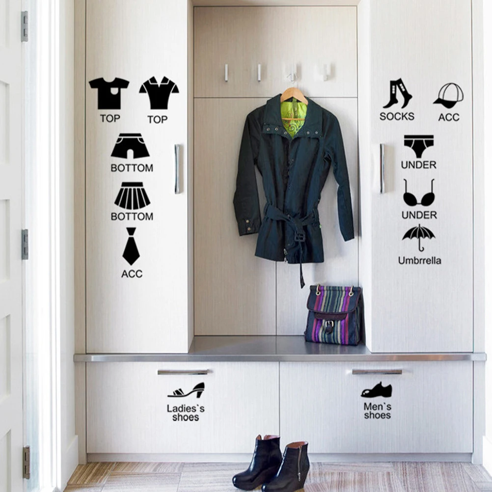 

2Sets Clothing Classification Stickers Black PVC Labels for Closet Shoes Apparel Dresser Organization Decals Wardrobe Decorative