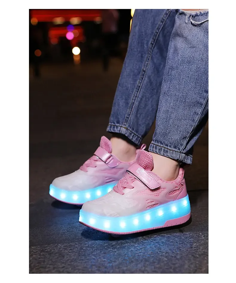 Kids 2 Wheels Shoes Detachable Deform Roller Skates LED Light Flashing Outdoor Skating Girls Boys Sneakers