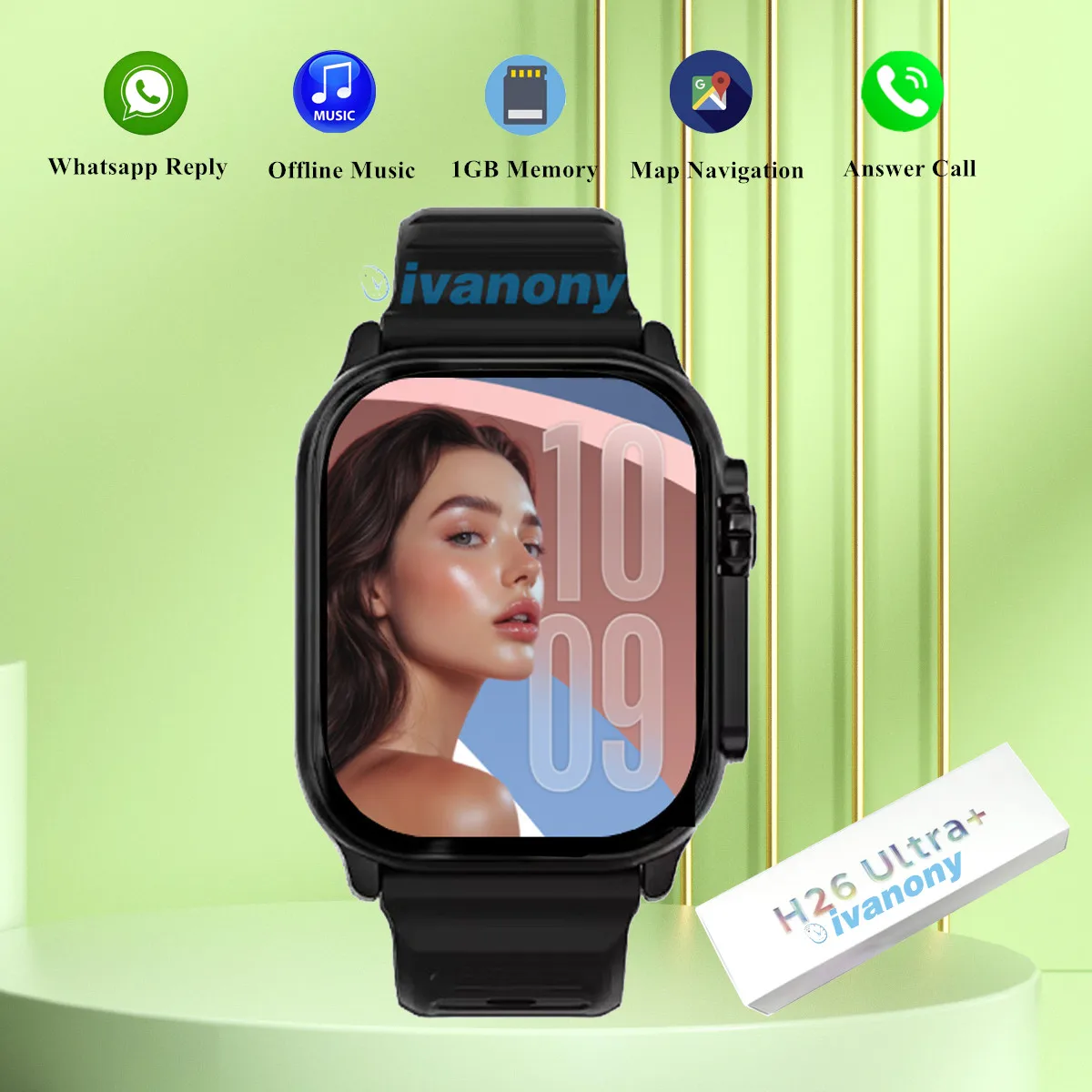 

New H26 Ultra Plus Smart Watch 1GB Memory Map Navigation Always on Display Support Whatsapp Reply Amoled Smartwatch Women Men