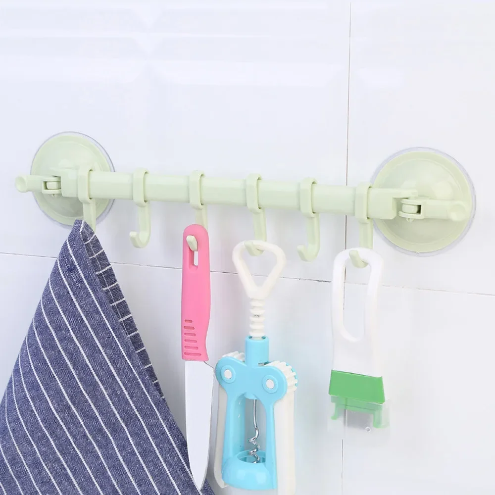 1 PC Bathroom Hanger Hooks Durable Wall Vacuum Rack Suction Cup 6 Hooks Towel Bathroom Kitchen Holder Sucker Hanger Storage