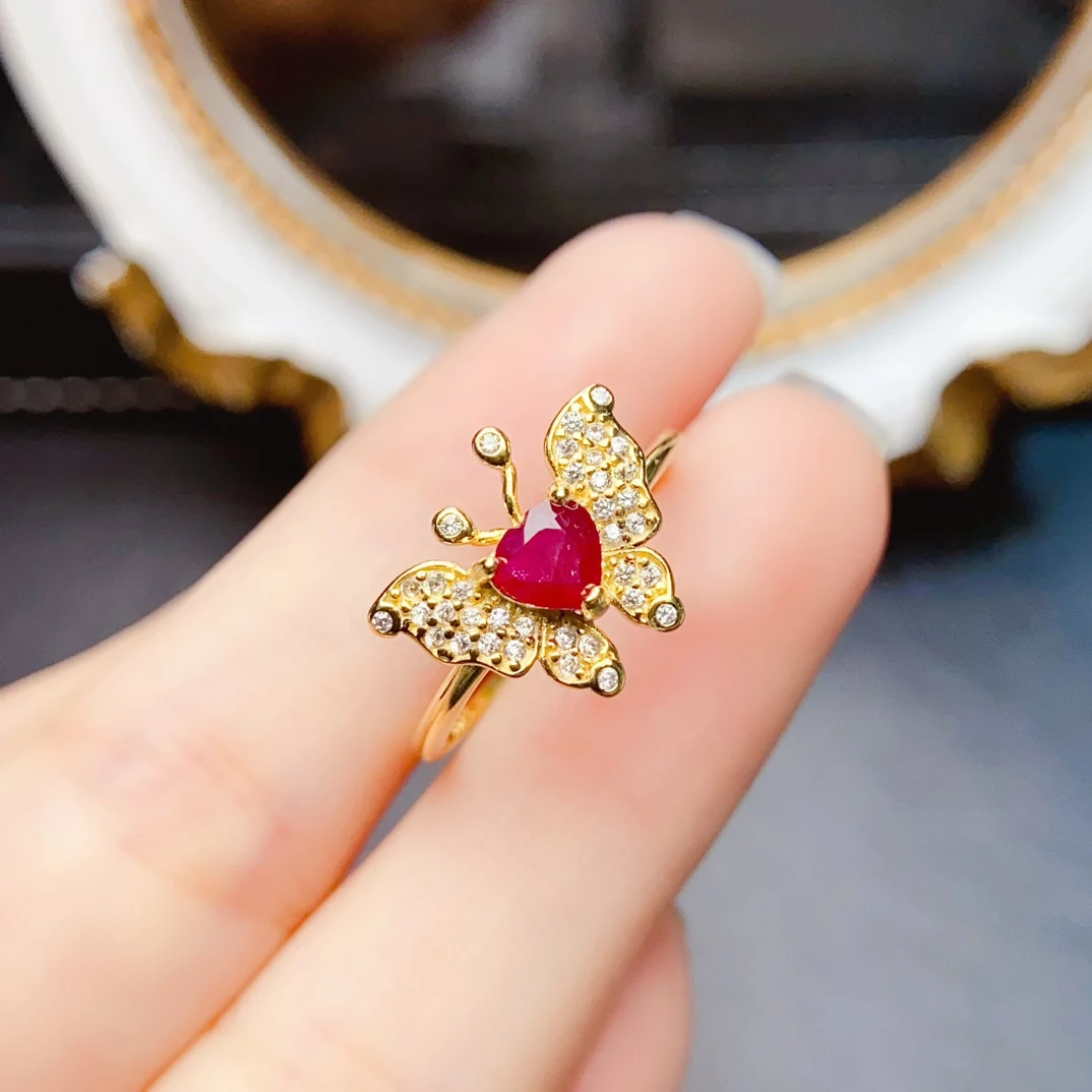 

FS 5mm Natural Ruby S925 Sterling Silver Butterfly Ring for Women Fine Fashion Charm Weddings Jewelry Certificate MeiBaPJ New