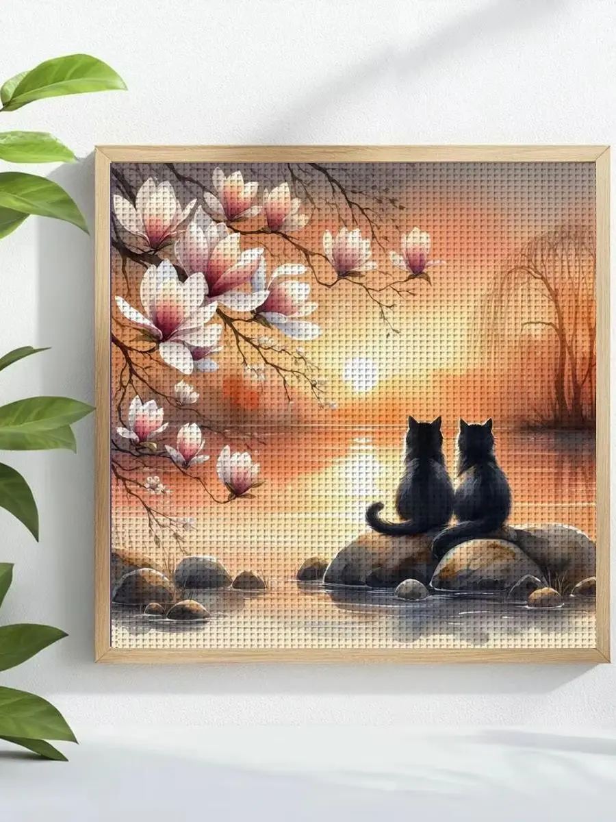 1 Stück 30X30CM/11,8 Zoll Zwei kleine Katzen Gestempeltes Kreuzstich-Set DIY-Set 11/14/16CT DIY-Stickset DIY-Kreuzstich-Set – Detail 1