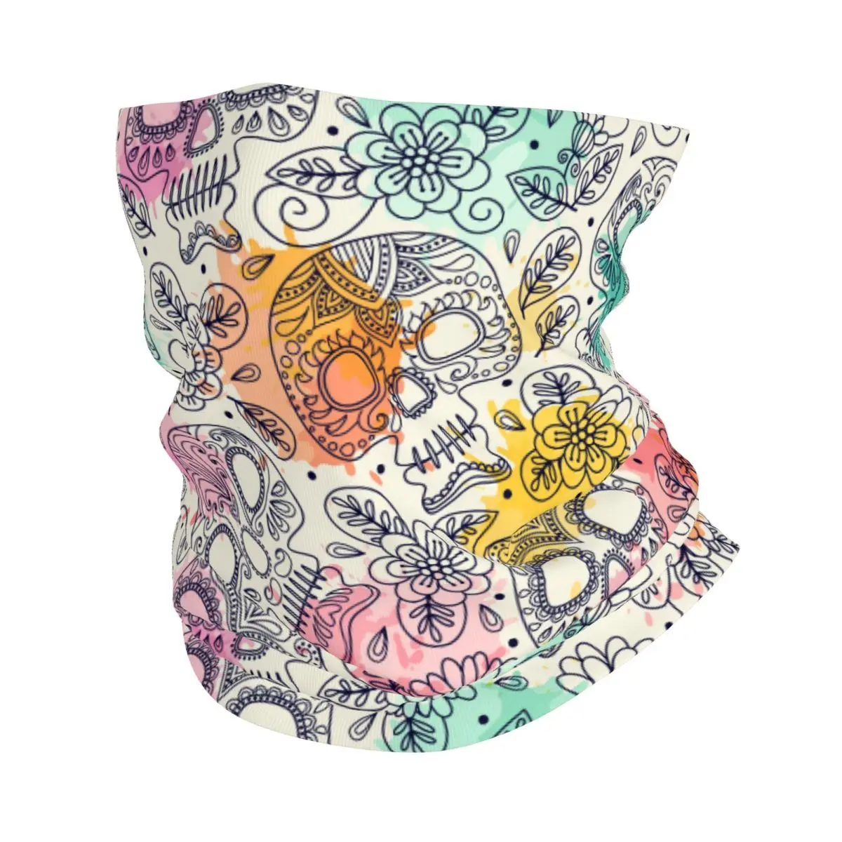 

Skull And Flowers Thin Bandana Neck Gaiter Mexico Sugar Skull Wrap Scarf Headband Neck Cover