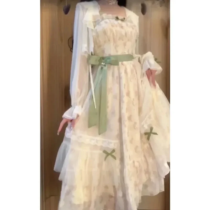 

Милый шифоновый кардиган с длинными рукавами и защитой от солнца + Y2k, сексуальное платье с тонкой талией и бантом для женщин, лето 2022, новые комплекты из двух предметов