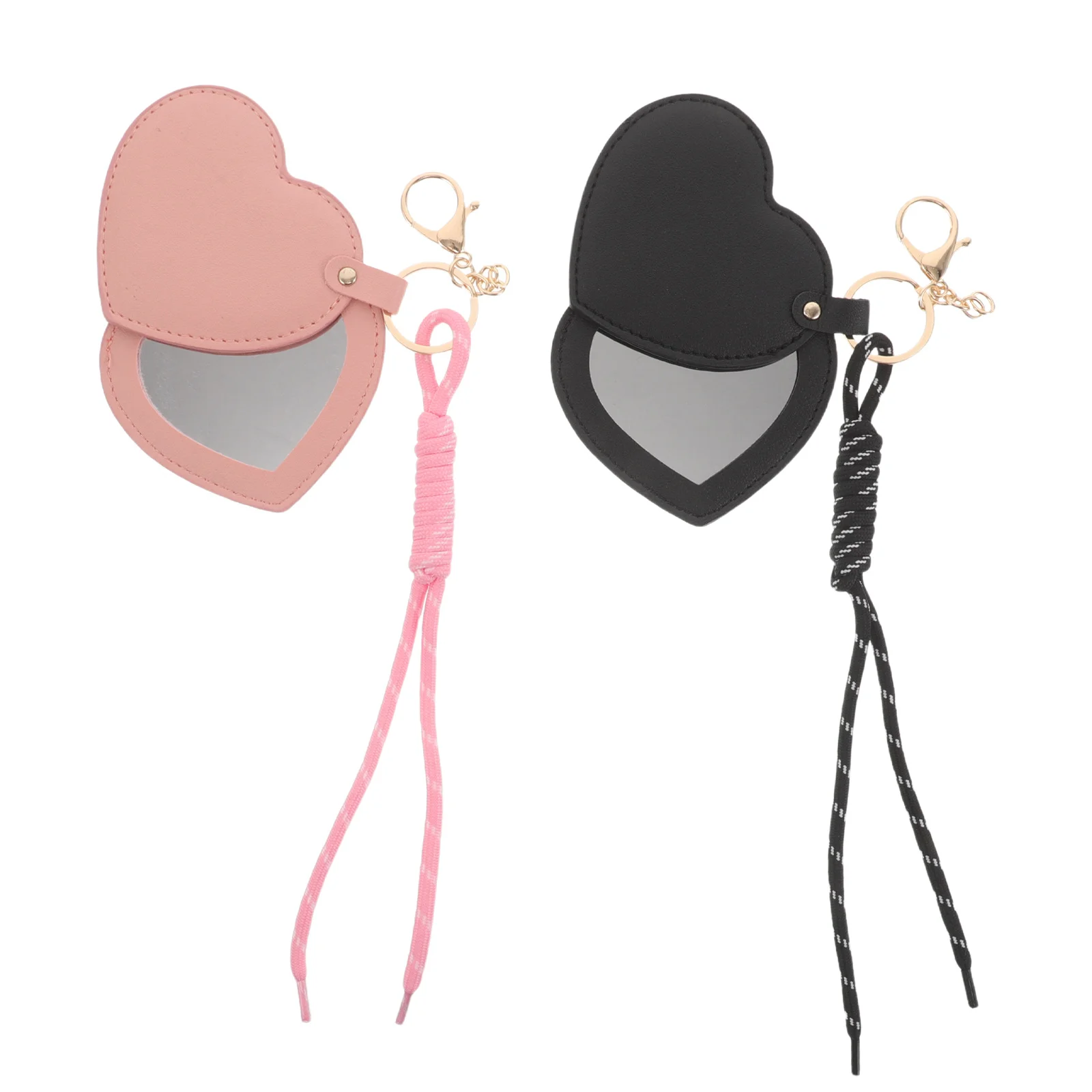 2Pcs Rotierenden PU Herz Kompakte Spiegel Mini Reise Handheld Make-Up Touch-Up Spiegel Tragbare Geldbörse Reise Eitelkeit Zubehör