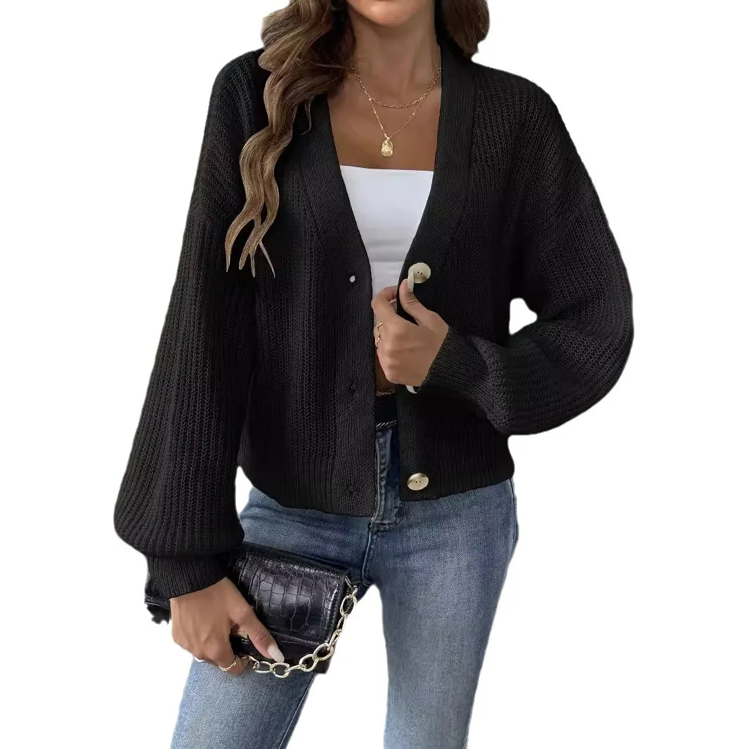 Suéter tejido para mujer, chaqueta simple con botones cortos, cárdigan de otoño e invierno, nuevo estilo