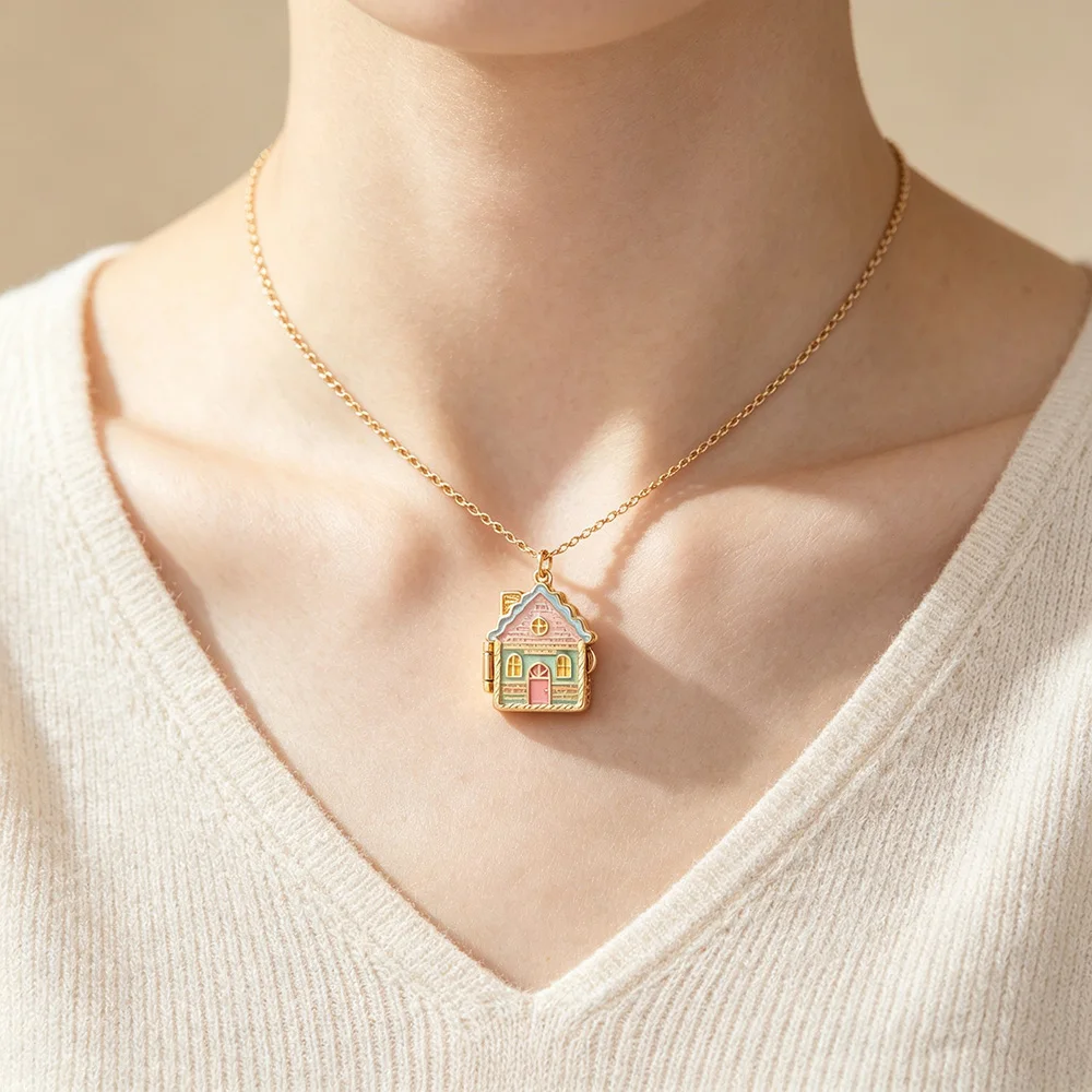 New Fashion Enamel Cup Teaspoon Box Open Pendant Necklace Sweet Clavicle Chain For Women Girls Jewelry locket necklace