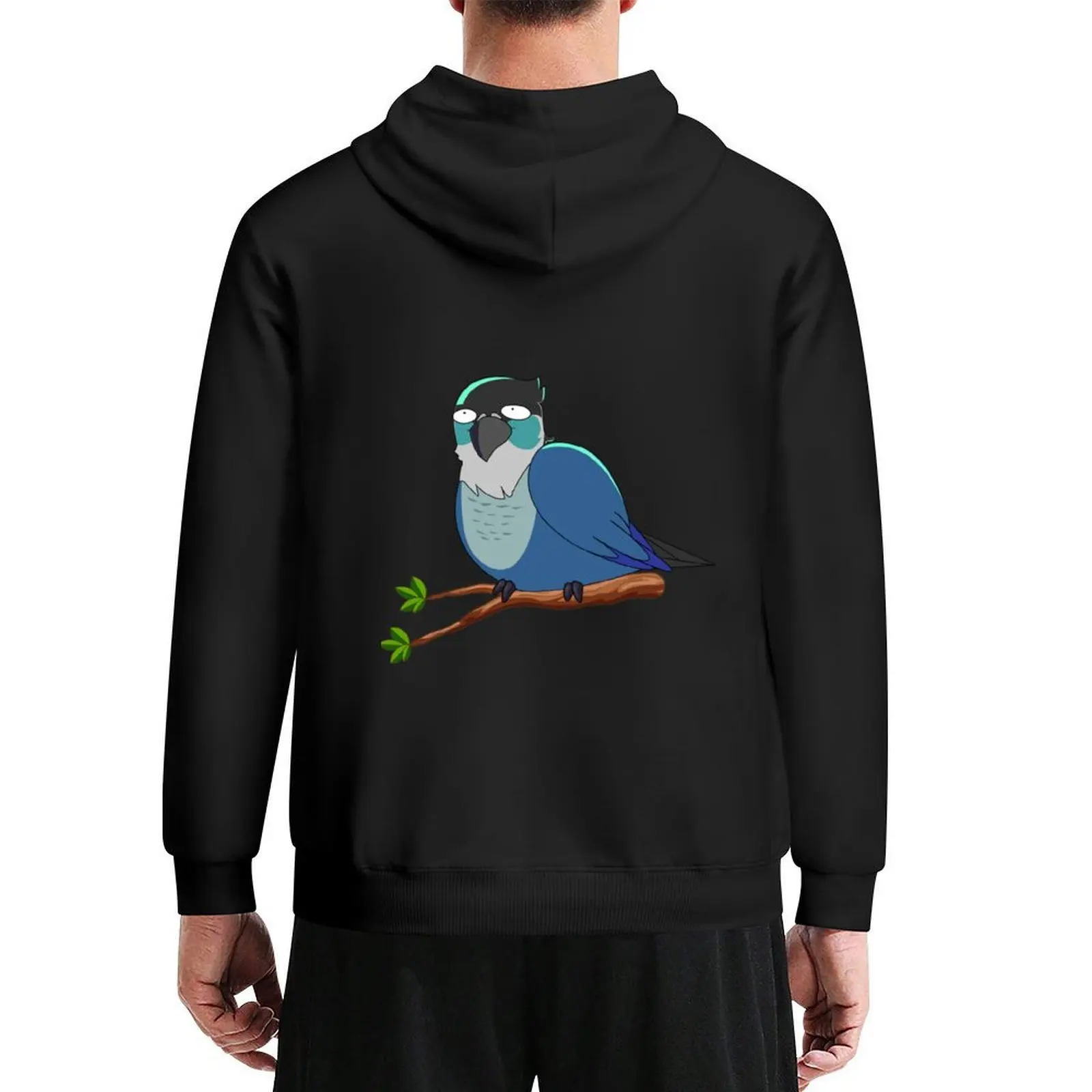 

Jaiden animations cute funny eyes bird on a leaf, parrot watching you funny Hoodie clothes for men fashion men autumn hoodie