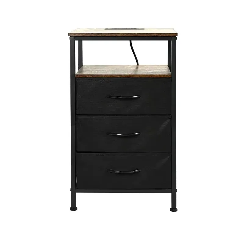 Nordic Style Solid Wood Bedside Table Multi Layer Storage Fabric Drawer Mobile Side Cabinet