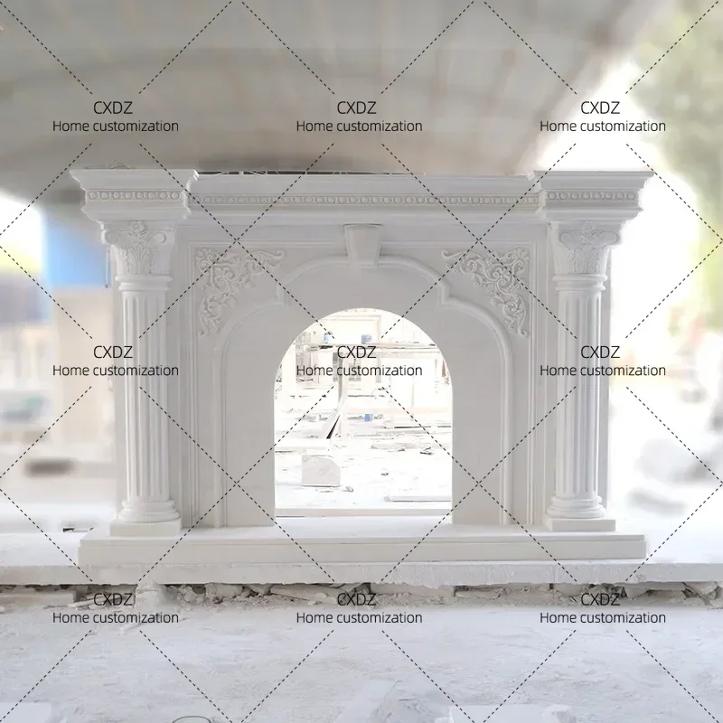 XMarble fireplace stone carving Roman column white marble  decorative mantel custom