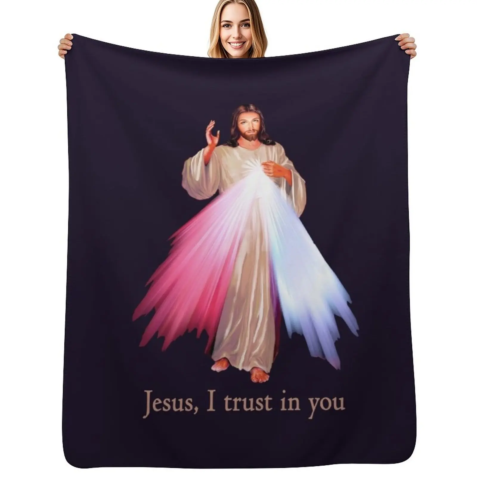 

Jesus I trust you Divine Mercy Image (transparent background design) Throw Blanket For Sofa Thin Shaggy Flannels Blanket