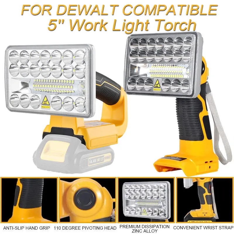 For Dewalt Lamp Work Light Flashlight Tool Light Spotlight Light For DEWALT 18W/12W 14.4V-20V Li-ion battery DCB200 DCB201