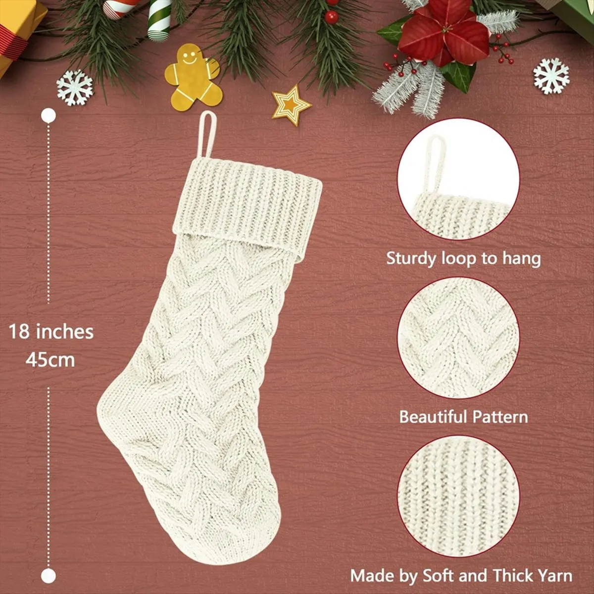[NEW] Christmas, 46cm Large Christmas Stockings Decoration Christmas Stockings Knitted Gift Bag Christmas Sublimation