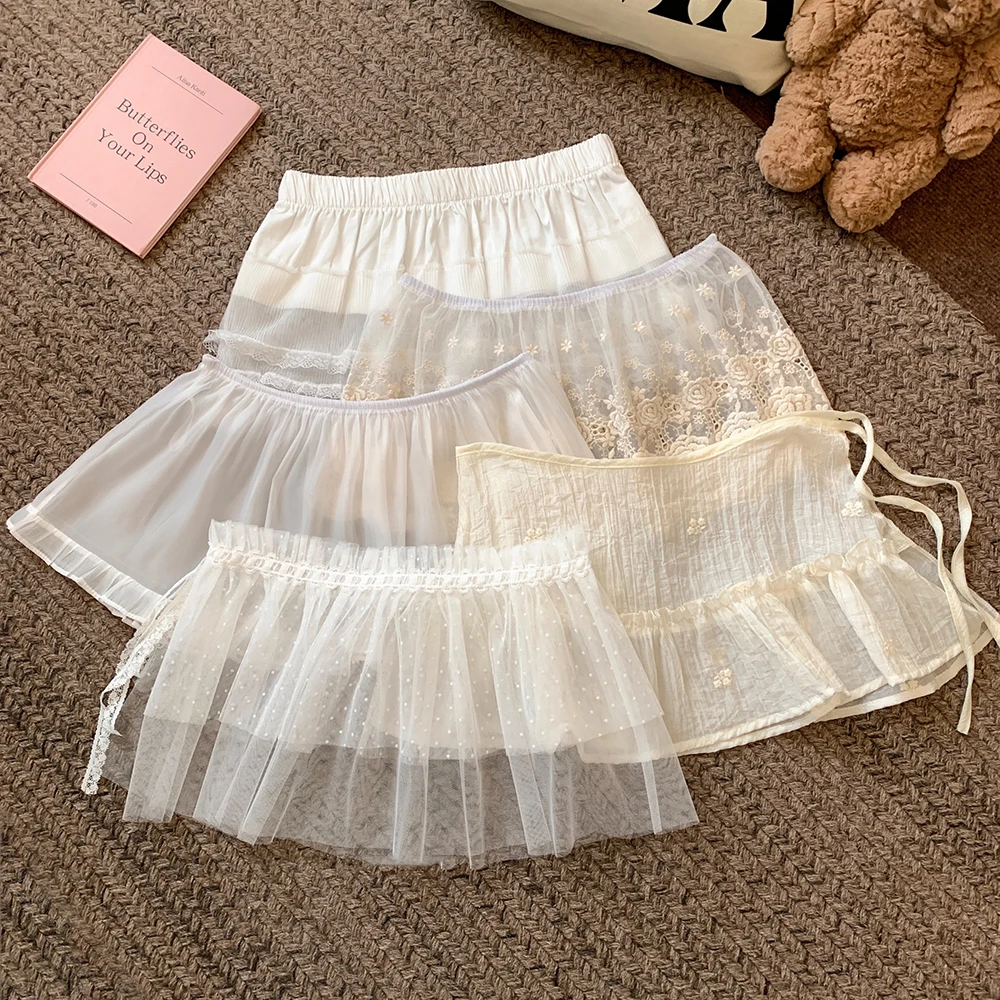 2025 Women Korean Lace Mesh Cake Short Skirt Kpop Kawaii Waist Lothing Matching Skirts Harajuku Y2k Gauze Butt Skirt Accessories
