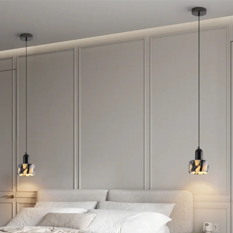 ‌Nordic Natural Marble Stone Pendant Light Chandelier Small Bedroom Bedside Hanging Ceiling Lamp Scandinavian Lighting Fixture