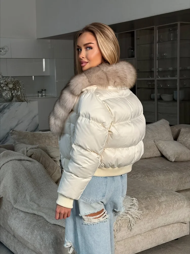 

Lady Casual Faux Fur Patchwork Cotton Jacket V-neck Long-sleeved Zipper Cropped Warm Jackets Women Winter Daily Street Outerwear