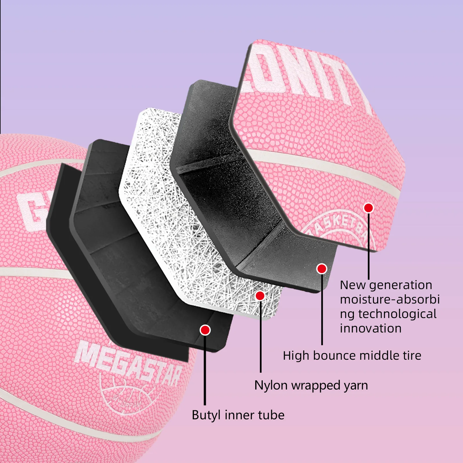 Slijtvast Outdoor Basketbal Nieuwe Officiële Dames Training Roze Bal Heren Straatbal Maat 7(29.5") / 6(28.5") /5 (27,5")