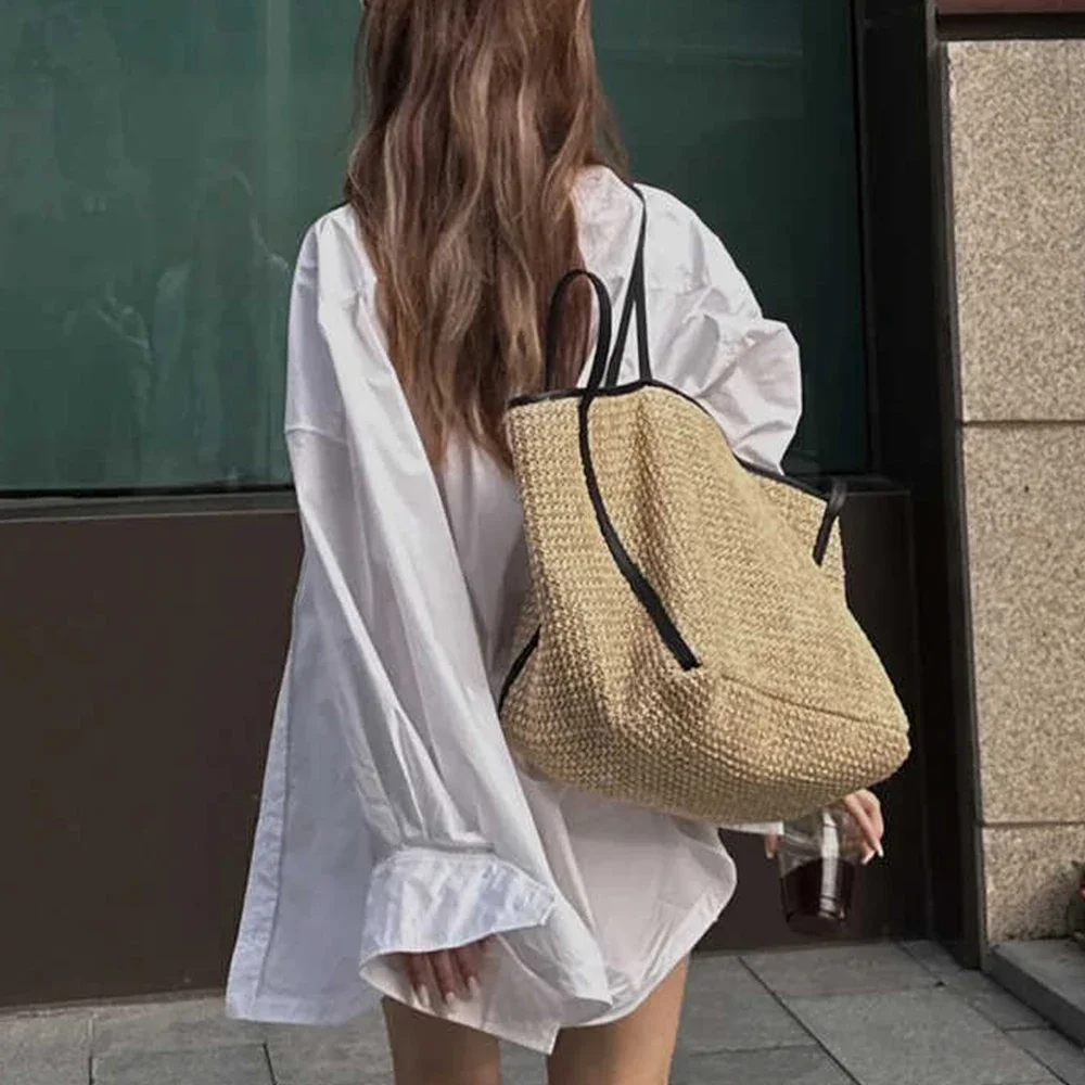 

Summer Soft Straw Bags for Women Shoulder Bag Bohemian Woven Beach Bag Casual Knitting Handbag and Purses Travel Shopper Tote