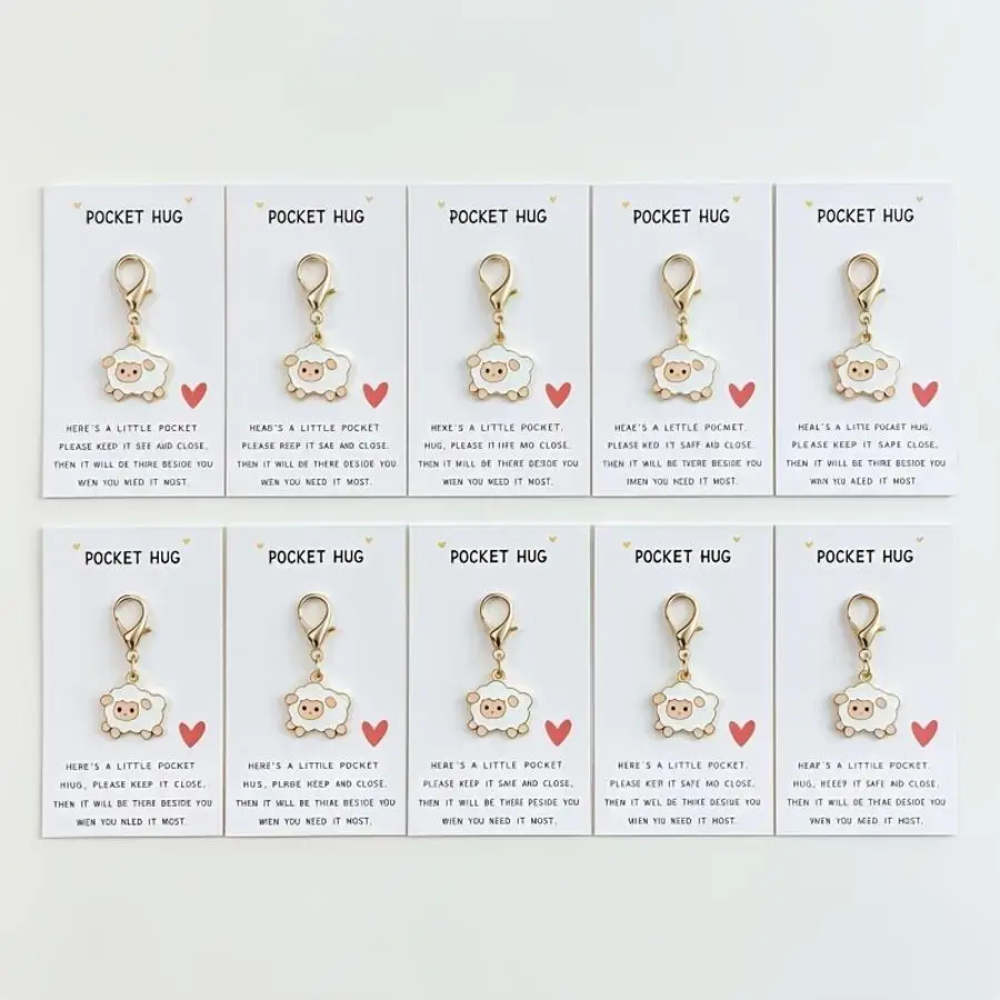1/5/10/20/50/100pcs Cute Mini Sheep Keychains, with Pocket Hug Encouragement Greeting Cards, Very Suitable As Gifts for Family A