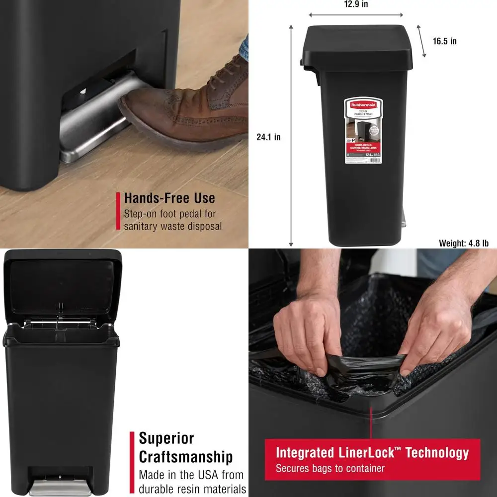 

12.4 Gallon Black Step-On Trash Bin for Kitchen, Home, and Garage