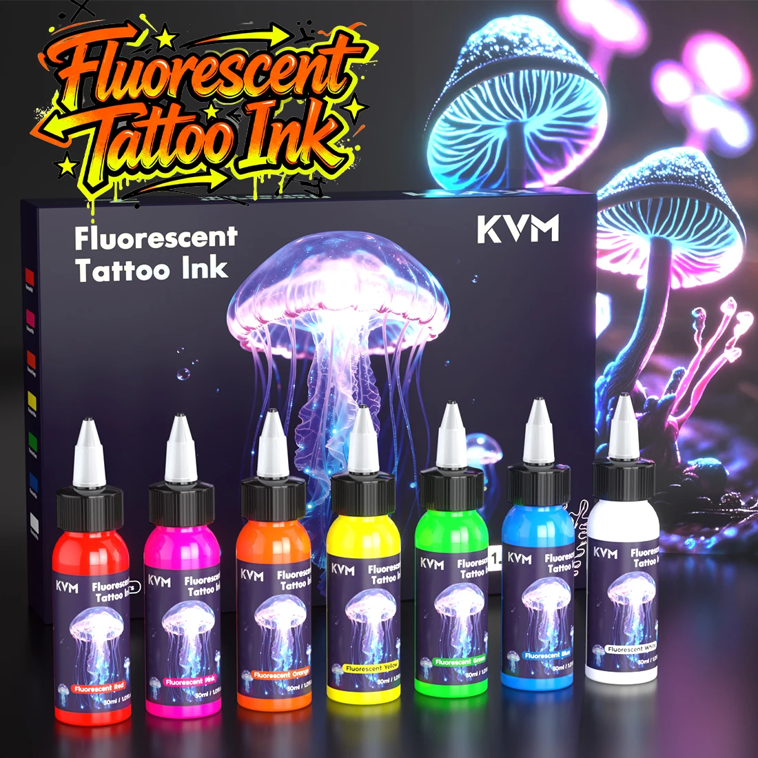 30ml Tattoo Ink Pigment Fluorescent Ink 7 Color Body Art Ink Equipped with Ultraviolet Light Illumination Lamp Tattoo Supplies