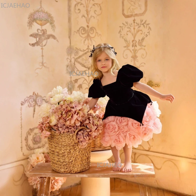 

Girls Short Princess Dress Puffy Birthday Party Gown fo Girl Wedding Evening Party Childrenr Host Performance Pageant Flower