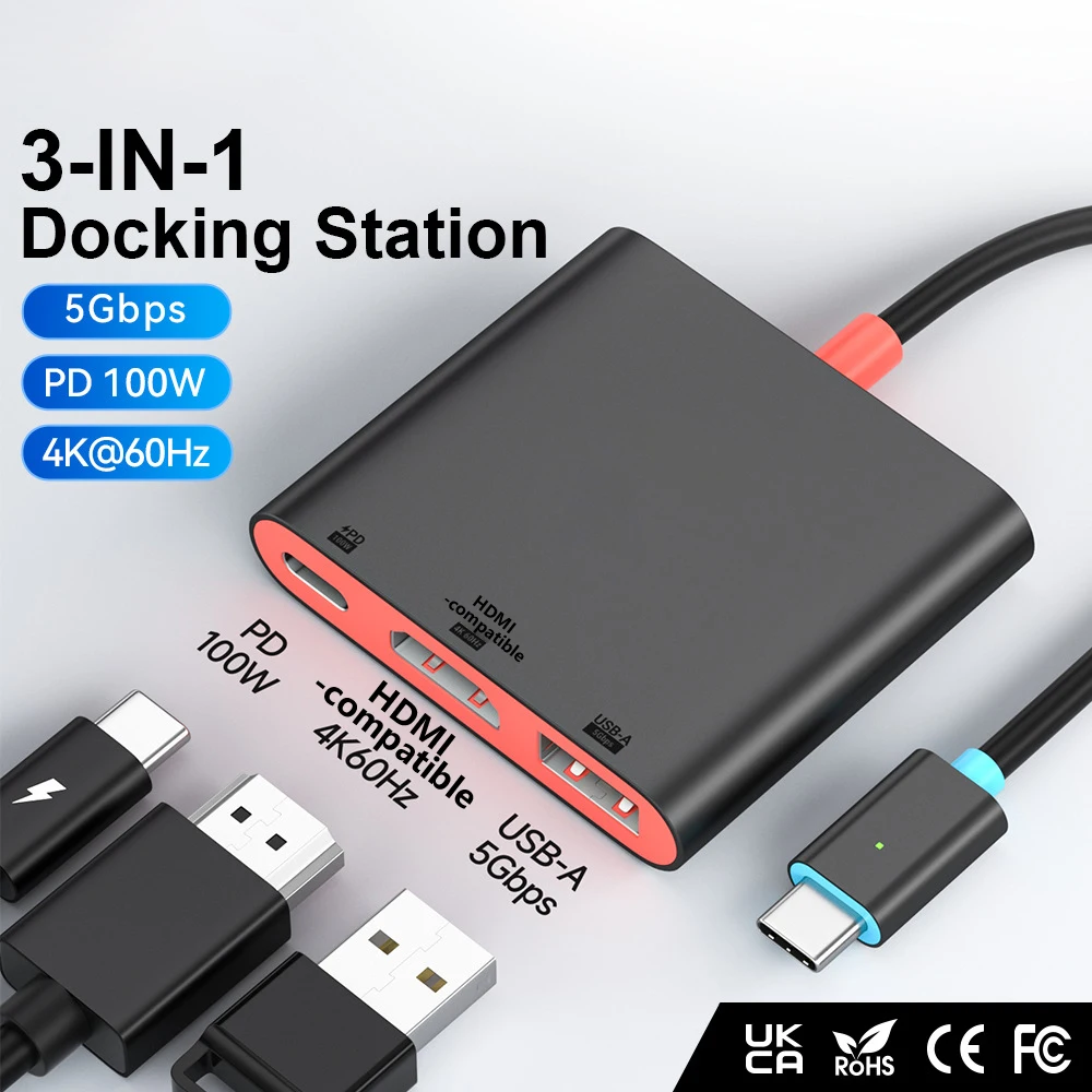 3‑in‑1 USB‑C Docking Station 4K@60Hz HDMI‑Compatible PD100W USB 3.0 Adapter Game Dock For Nintendo Switch /Switch 2 /Switch OLED