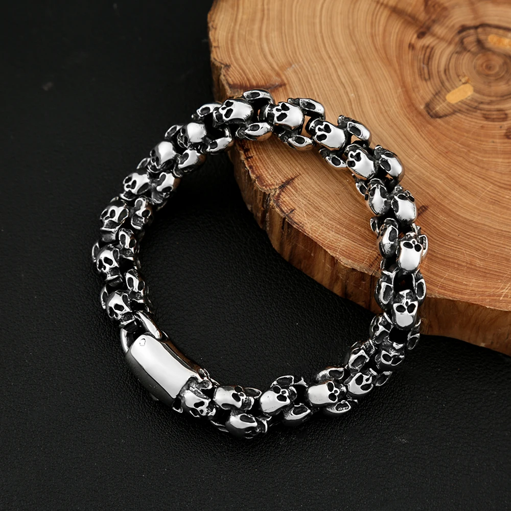 Gothic Vintage Stainless Steel Skull Bangle for Men Punk Trend Personalized Amulet Bracelets Fashion Jewelry Gifts Dropshipping