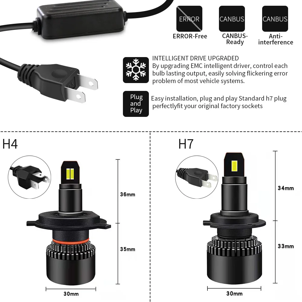 h7 Led أضواء لسيارة H8 H4 H11 H1 Led المصباح لمبة Canbus 9005 HB3 HB4 الضباب مصباح رئيس ضوء 100 واط 6000 كيلو توربو السيارات h7led 2 قطعة #6