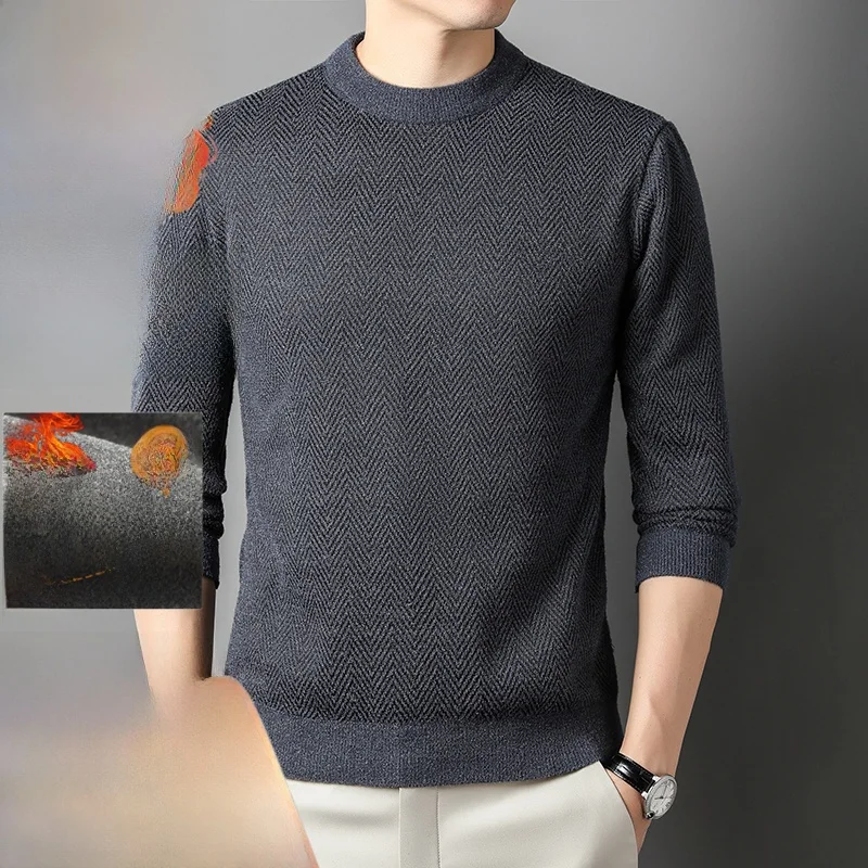 

Thiened round Ne Knitted Sweater Men's Winter Fce Lined Warm Faion Casual Base irt Soft Plu Winter Wear