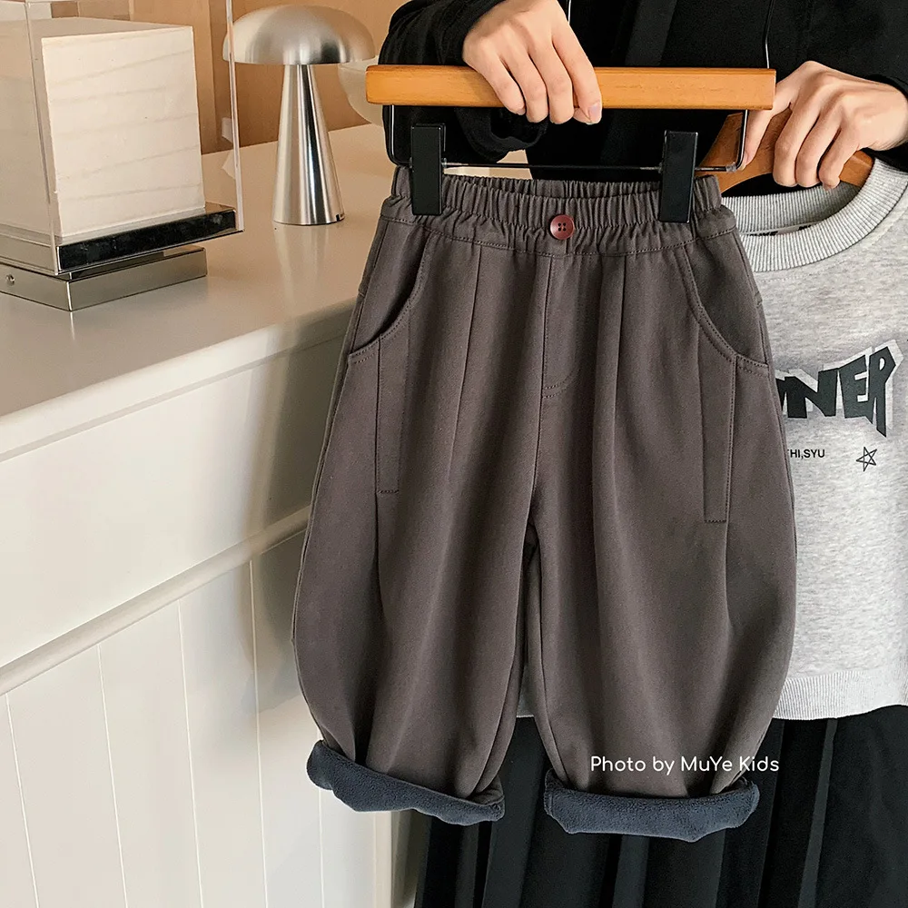 

UNITIM/Детские штаны для маленьких мальчиков, однотонные шаровары для маленьких мальчиков, новые зимние свободные штаны из флиса с эластичной резинкой на талии для маленьких мальчиков