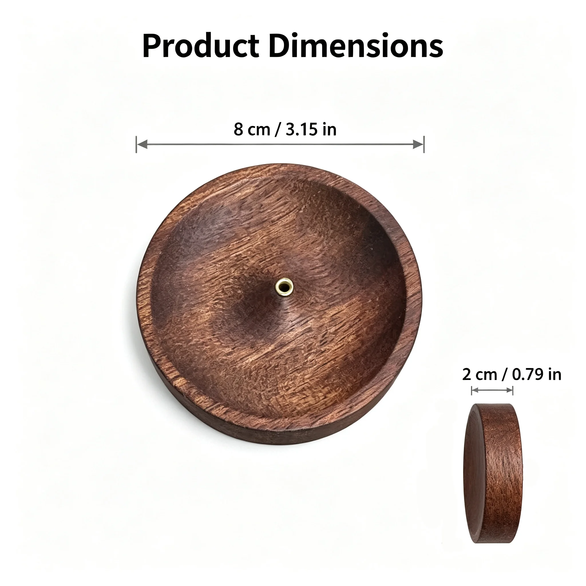 2pcsWalnut Wood Incense Holder With Brass Insert Round Ash Catcher Tray For Stick Incense Home Tea Room Tabletop Decor