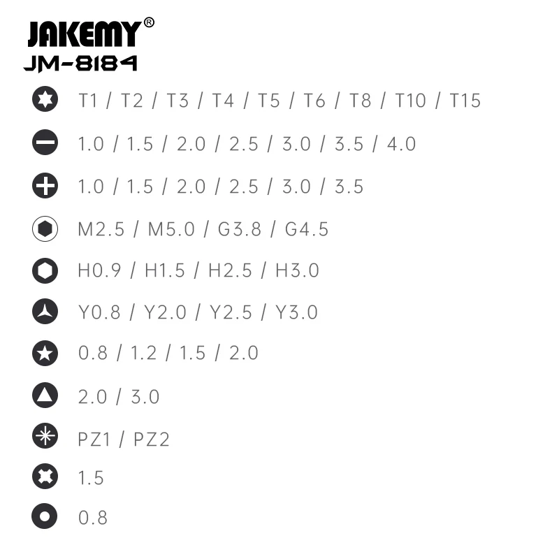 JAKEMY JM-8184 Precision Screwdriver Set Magnetic Phillips Torx CR-V Bits for Mobile Phone PC Electronics Repair Tools