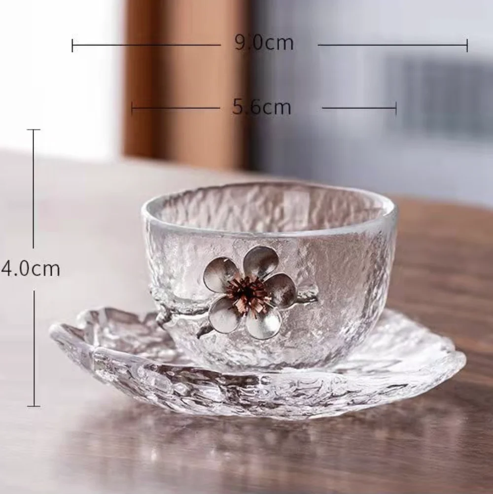 Japanese Heat Resistant Large Glass Teapot with Handle Creative 3D Plum  Teacup Transparent Hammer Pattern Tea Cup