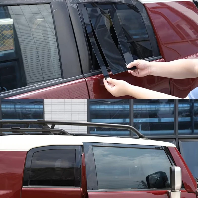 Car Accessories Window Center Column Trim Stickers For Toyota FJ Cruiser 2007-2021 PC Black Exterior