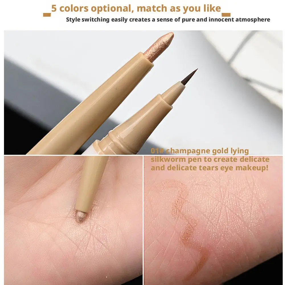 Double-headed Glitter Eyeshadow Pen Pearlescent Matte Diamond Eyeliner Pen Waterproof Highlight Brighten Silkworm Makeup