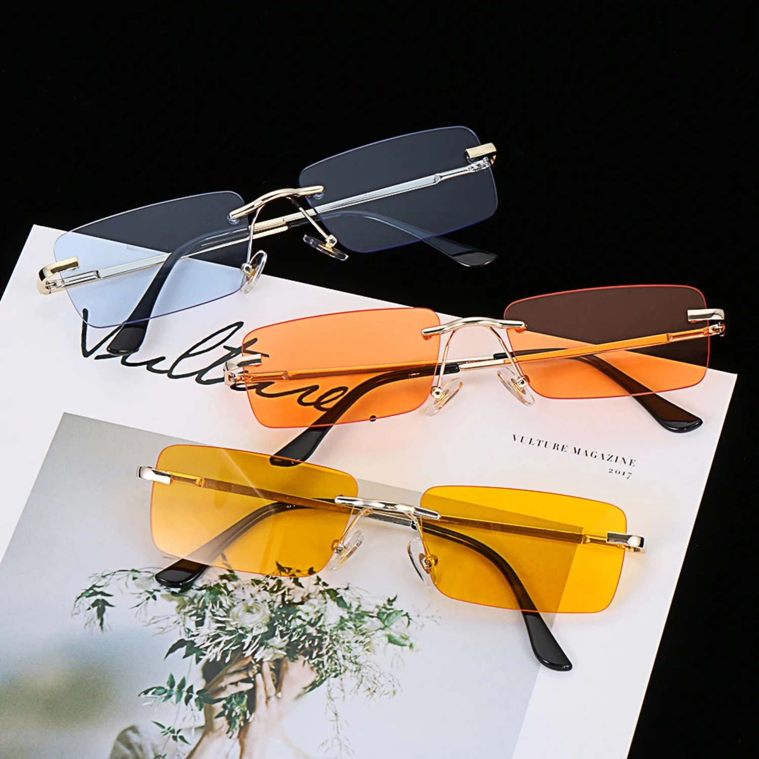 Traveling Style Mountaineering Sunglasses  men Women UV400 Shades Rectangle Rimless Eyeglasses Gradient Colors Eyewear