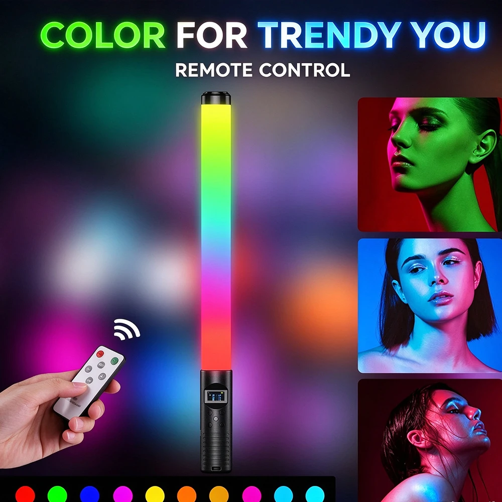 Portable RGB Handheld LED Light Stick Rechargeable Fill Light With Baffle Remote Control Photography Light for Vlog Selfie Live