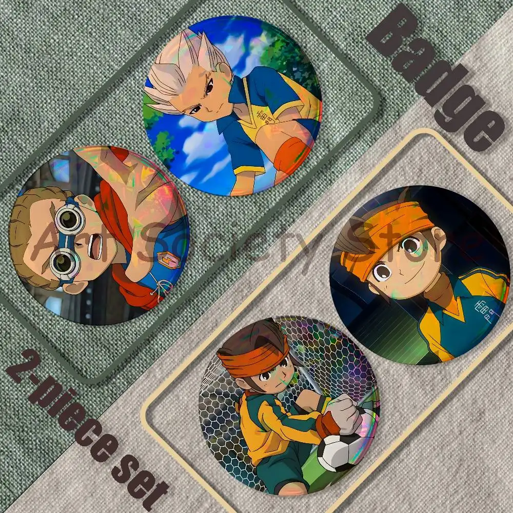 I-Inazuma Game E-Eleven Brooches for Backpack Accessories 25,32,44,58,75mm Round Enamel Pins 2-piece set Cartoon Anime Badge