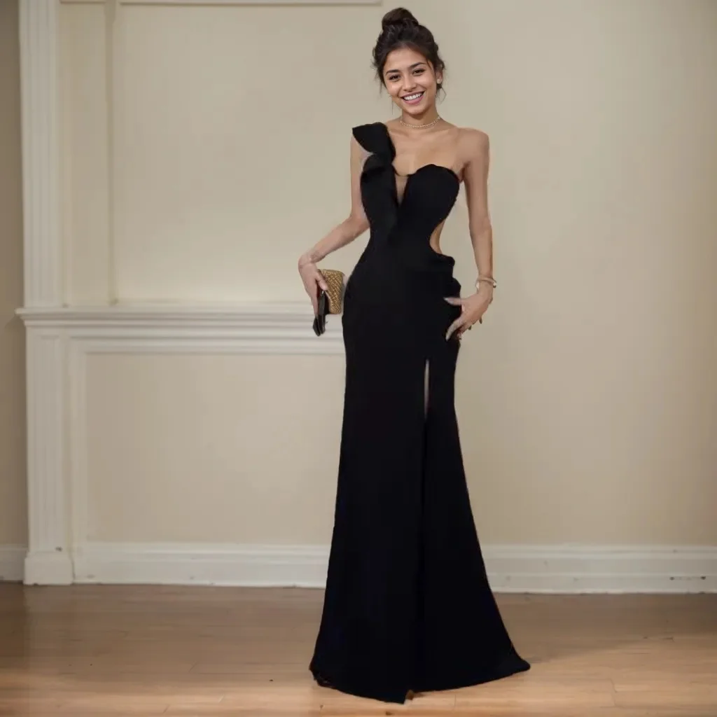 Red Black Long Dress Gown For Evening Cocktail Dinner Ball Party Wedding Sleeveless Elegant Retro 011