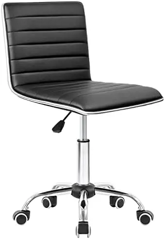 

Modern Adjustable Low Back Armless Ribbed Task Chair Office Chair Desk Chair, Vanity Chair Swivel Rolling Leather Computer Chair