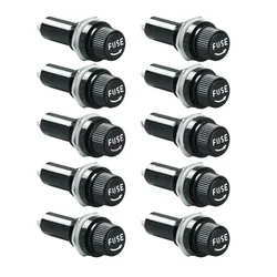 10PCS Panel Mount Chassis Fuse Holder For 5x20mm Glass Fuses 10A 250V Black High Temperature Resistant Copper Nut Electrical