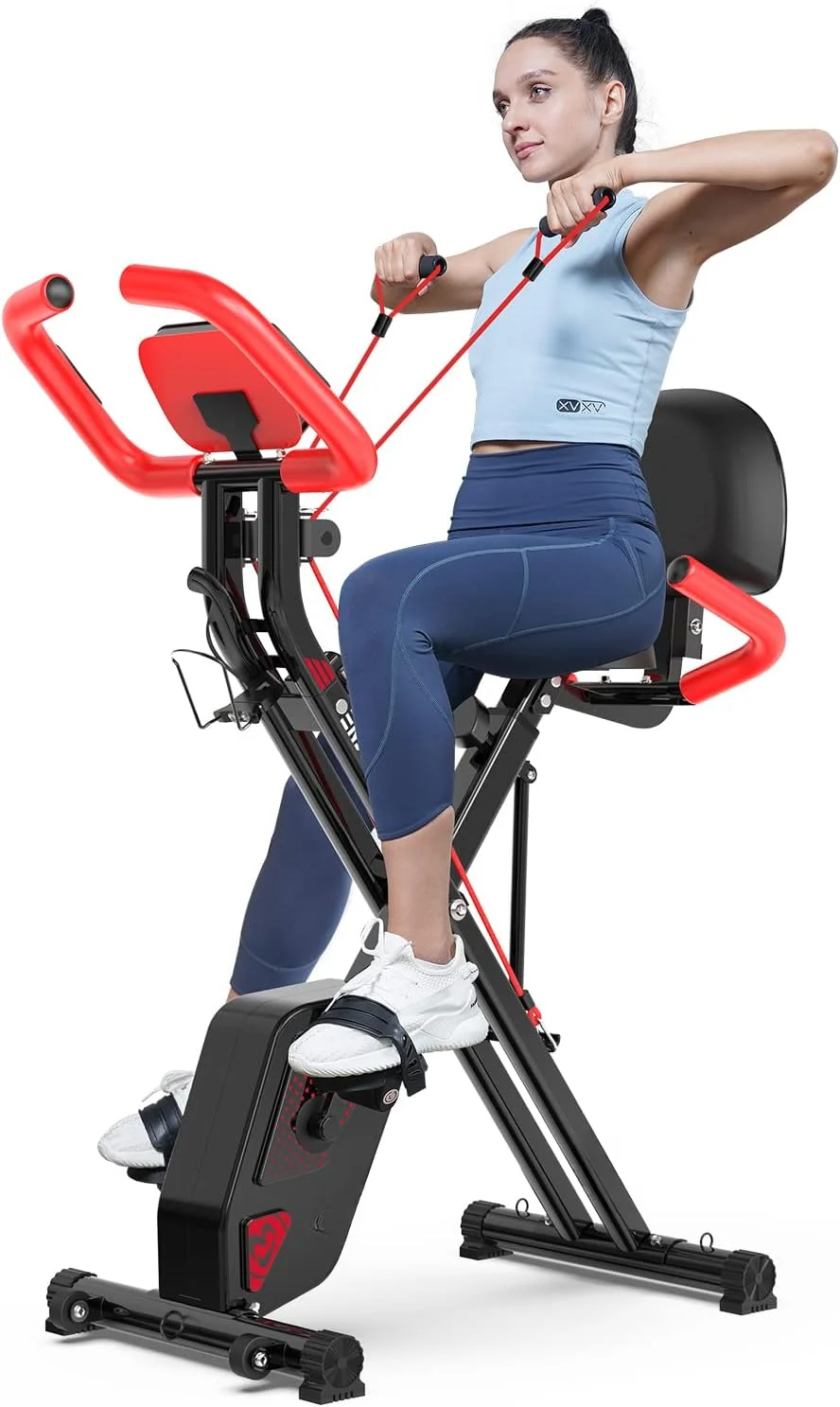 Folding Exercise Bike, Foldable Fitness Stationary Bike Machine, Upright Indoor Cycling Bike, Magnetic X-Bike