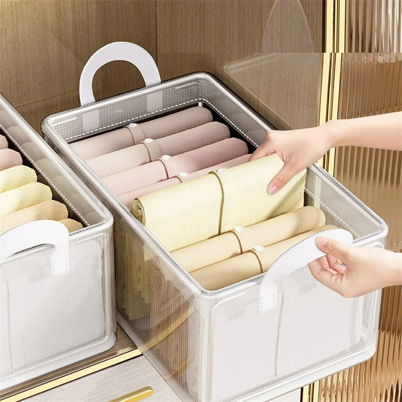 ตะกร้าเก็บชุดชั้นในกล่องใส่เสื้อผ้าใสกันฝุ่นสำหรับใส่เสื้อผ้ากางเกงถุงเท้ากล่องเก็บของแบบพับได้