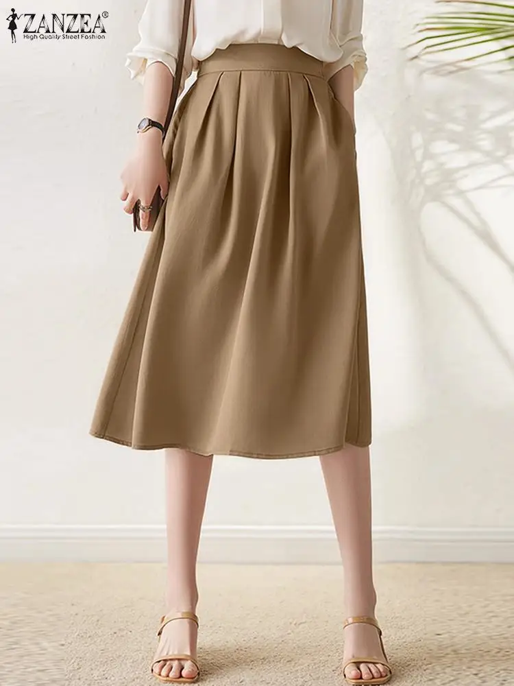 

ZANZEA Casual Office Lady Evangelical Skirt Solid Women Fashion Autumn 2024 Midi Jupes Elegant High Waist Commute Party Faldas