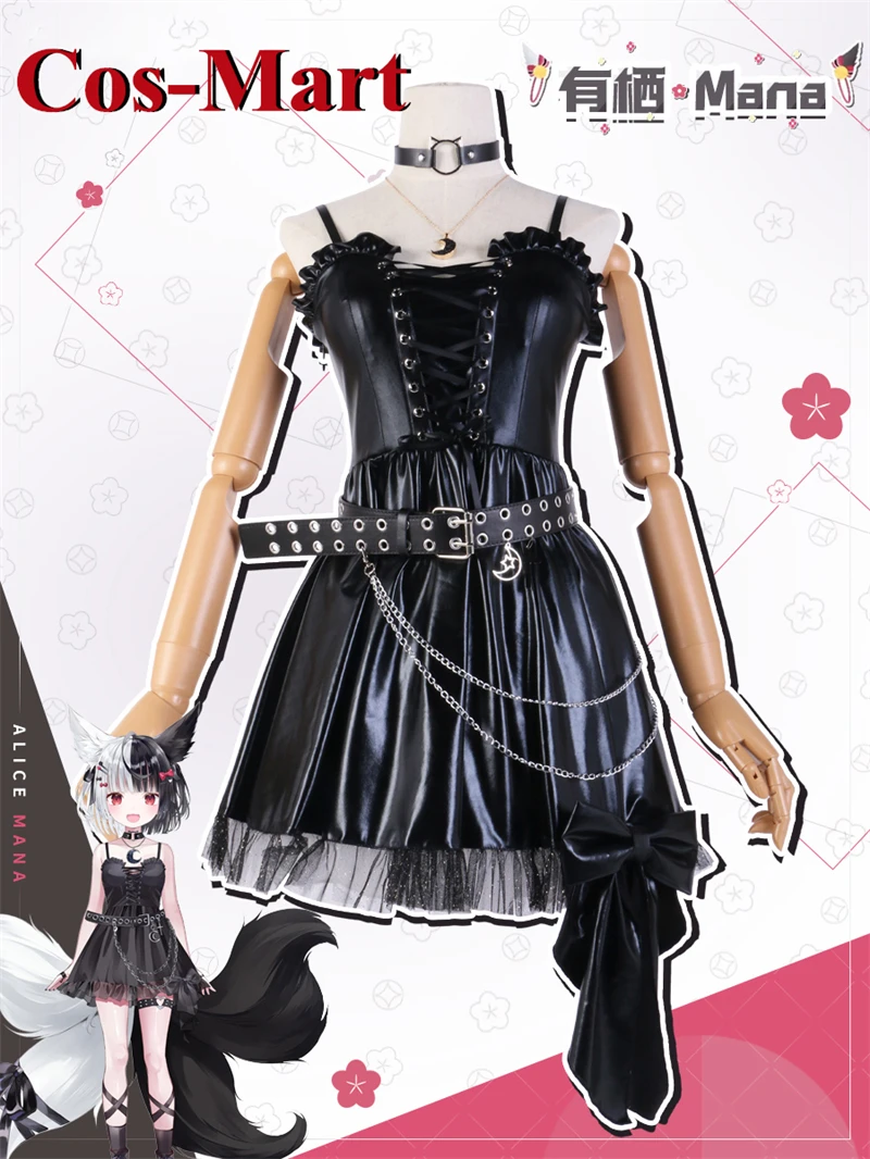 Cos-Mart Anime VTuber Alice Mana Cosplay Costume Black Lovely Sweet Uniform Dress Activity Party Role Play Clothing