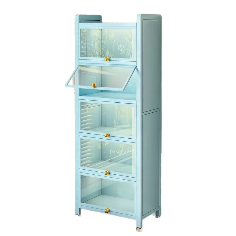 Floor to Ceiling Steel Bookshelf with Glass Door Iron Display Cabinet Dustproof Storage Unit for Home Office Living Room
